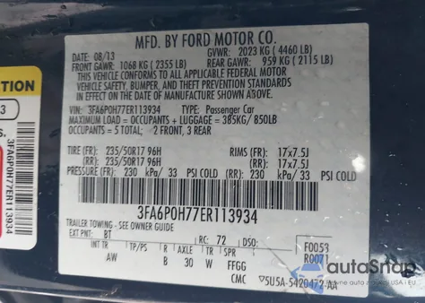 2014 Ford Fusion Se from USA, damaged, VIN 3FA6P0H77ER113934